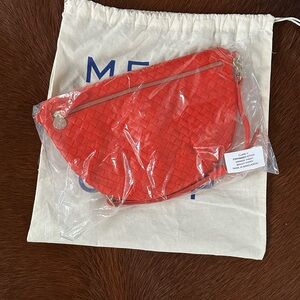 Clare V. Bright Poppy Grande Fanny Woven Leather Crossbody Bag